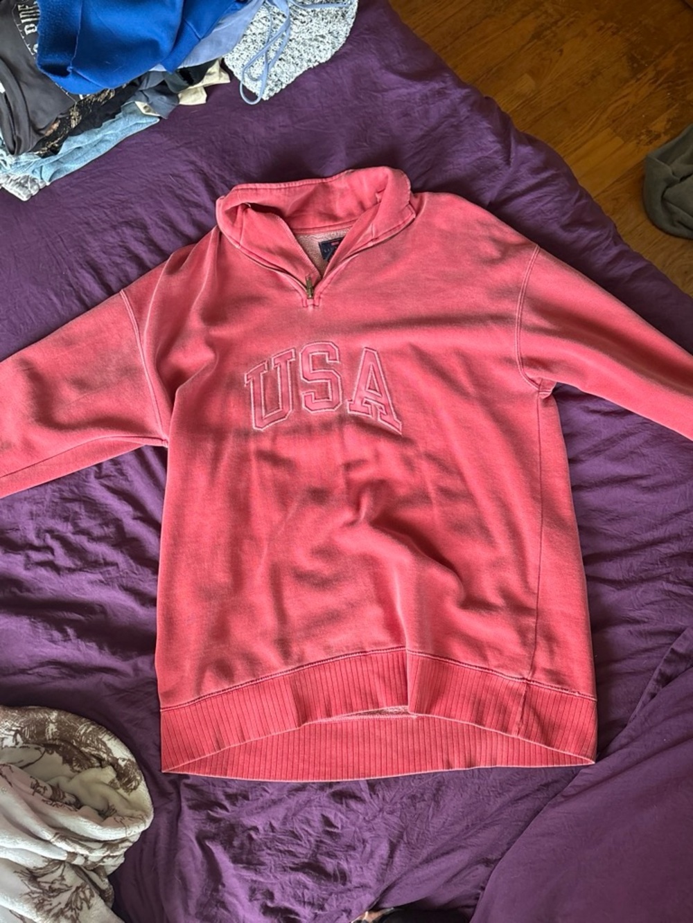 The Limited Coral USA Quarter-Zip Pullover Sweater